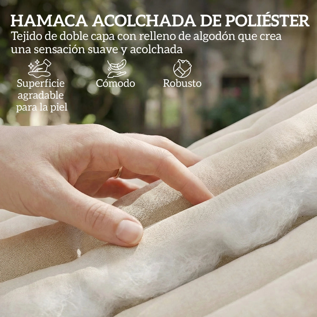 Amaca da Giardino con Cuscino e Tasca ¨C zephmum ¨C Crema Legno 325x140 cm