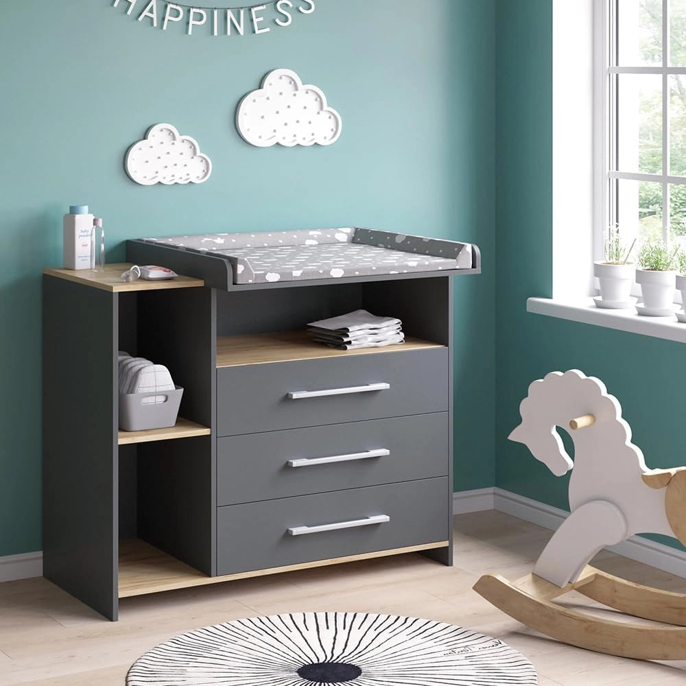 Fasciatoio Oskar, Bianco, 113 x 100 cm con 3 ampi cassetti, convertibile in cassettiera grazie al fasciatoio rimovibile