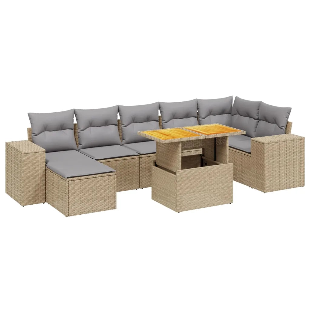 Set Divano da Giardino 8 pz con Cuscini Beige in Polyrattan 3275936