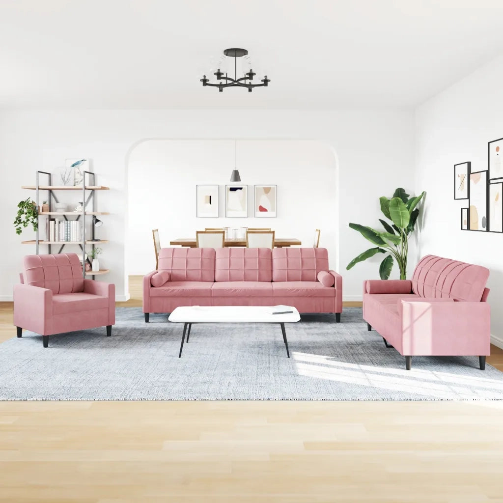 Set di Divani 3 pz con Cuscini e Rinforzi rosa in Velluto 3278454