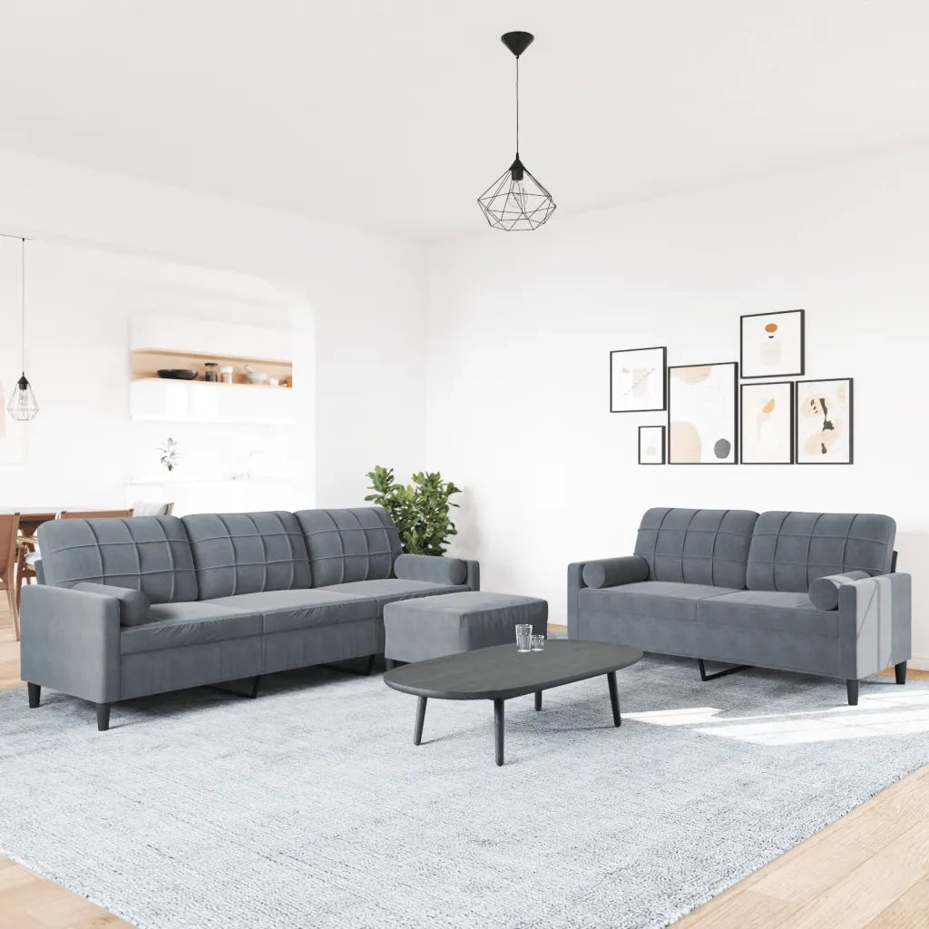 Set di Divani 3 pz con Cuscini e Rinforzi Grigio Scuro Velluto 3278502