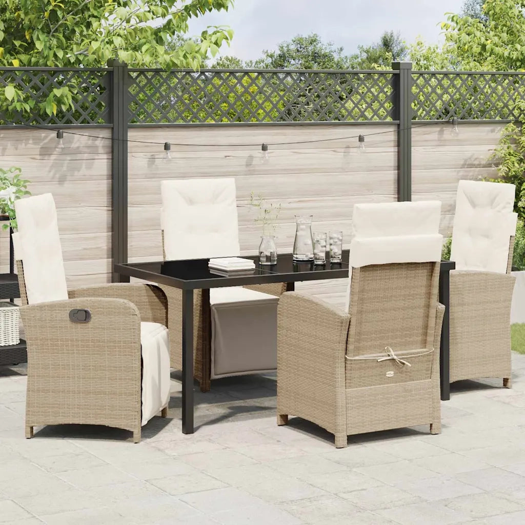 Set da Pranzo per Giardino con cuscino 5 pcs Beige polyrattan