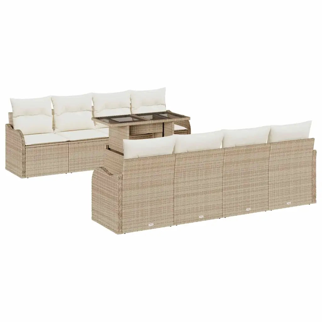 Set Divano da Giardino con cuscino 9 pcs Beige Poly Rattan