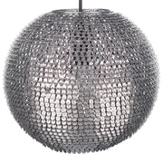 Lampada a sospensione in metallo argentato a forma di globo