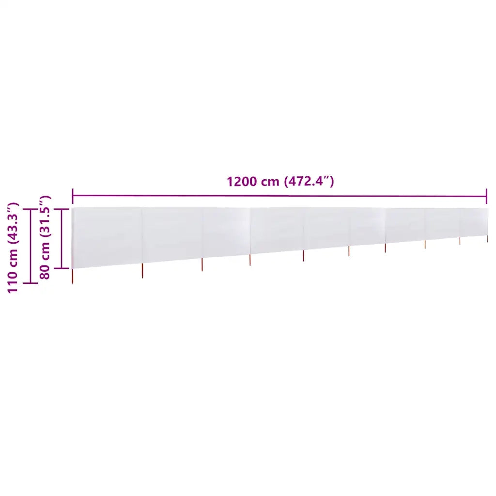 Paravento a 9 Pannelli in Tessuto-Divisorio 1200x80 cm Bianco Sabbia
