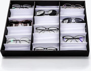 Organizzatore di Display per Occhiali Chiuso - 18 Compartimenti - Contenitore per Occhiali con Coperchio - Nero.