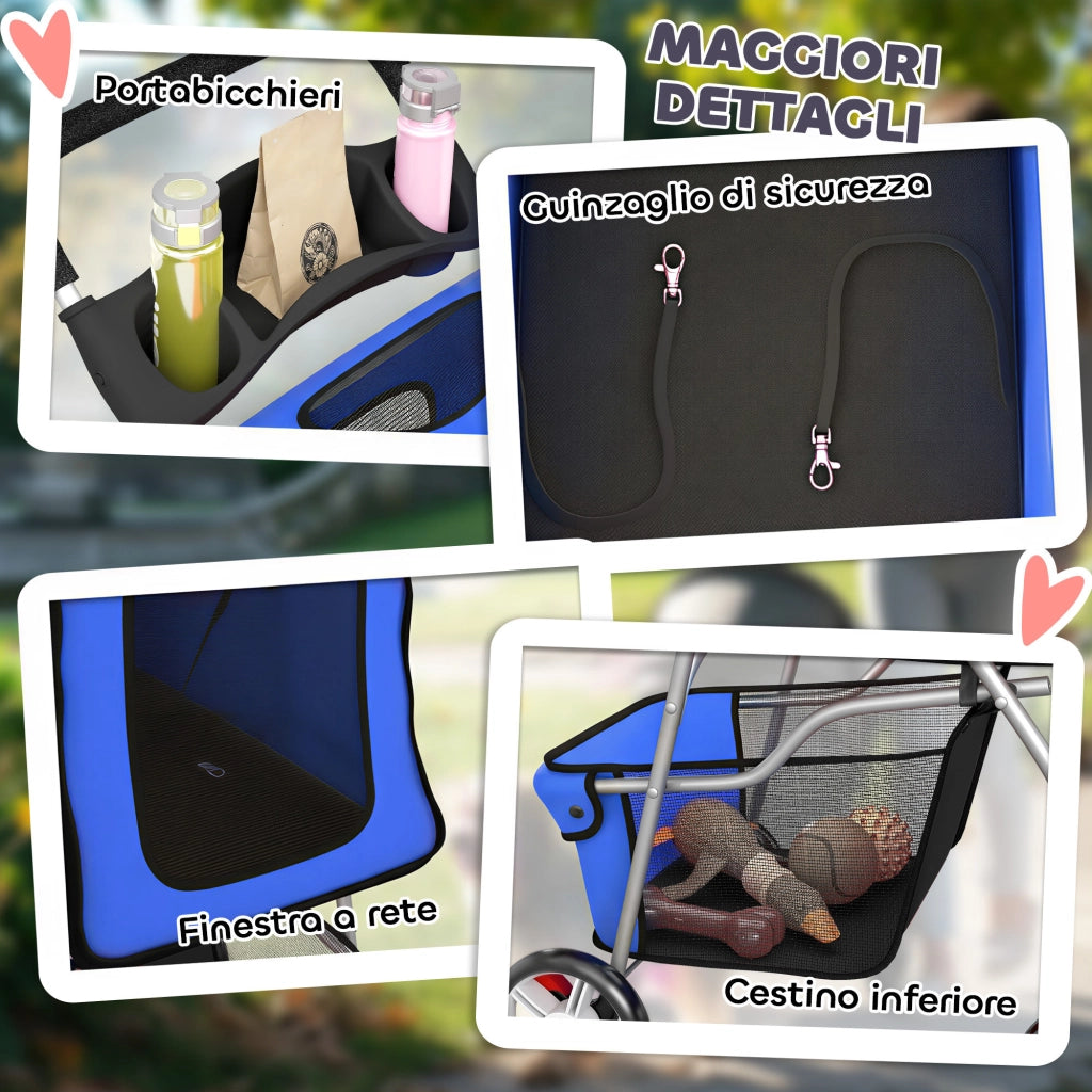 Carrozzina per Cani Pieghevole ¨C Minimal ¨C Blu
