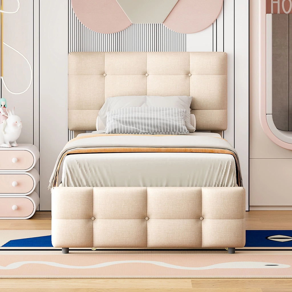 letto imbottito lino beige 90 x 200 cm