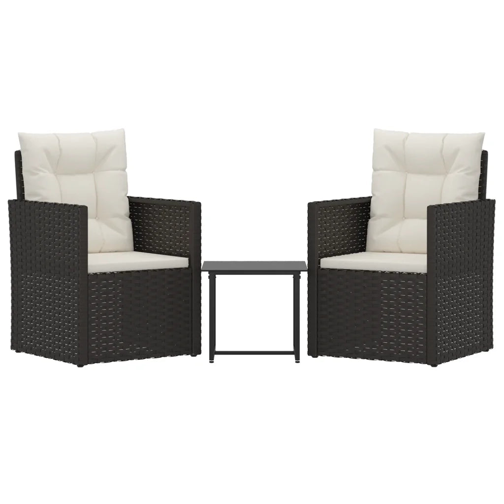 Set Divani da Esterno 3 pz con Cuscini in Polyrattan Nero 319192