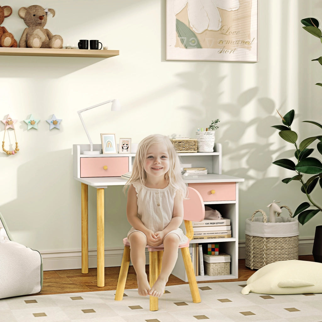 Scrivania per Bambini con Cassetti e Scaffale ¨C Minimal ¨C Rosa e Bianco
