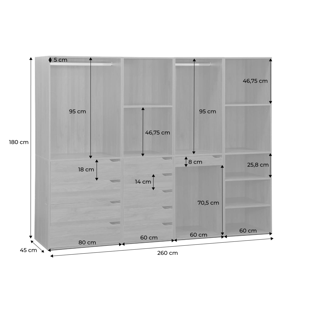 Kit armadio modulare decorazione legno 4 elementi, noce