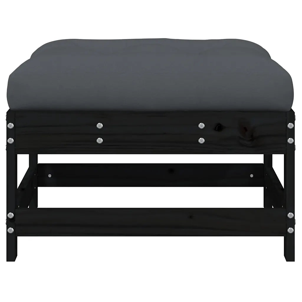 Poggiapiedi da Giardino con Cuscino Legno Massello di Pino Nero 825559