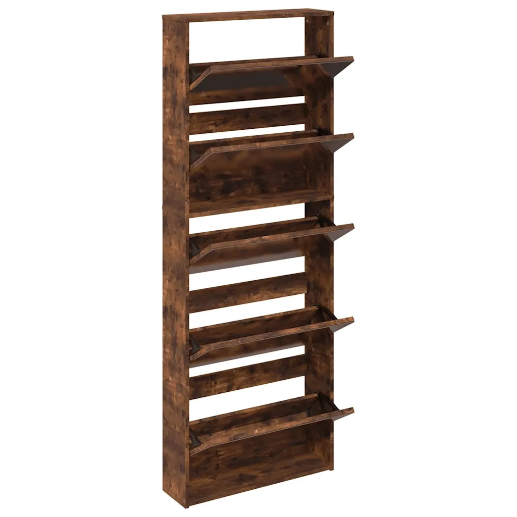 Scarpiera con Specchio a 5 Livelli Rovere Fumo 63x17x169,5 cm