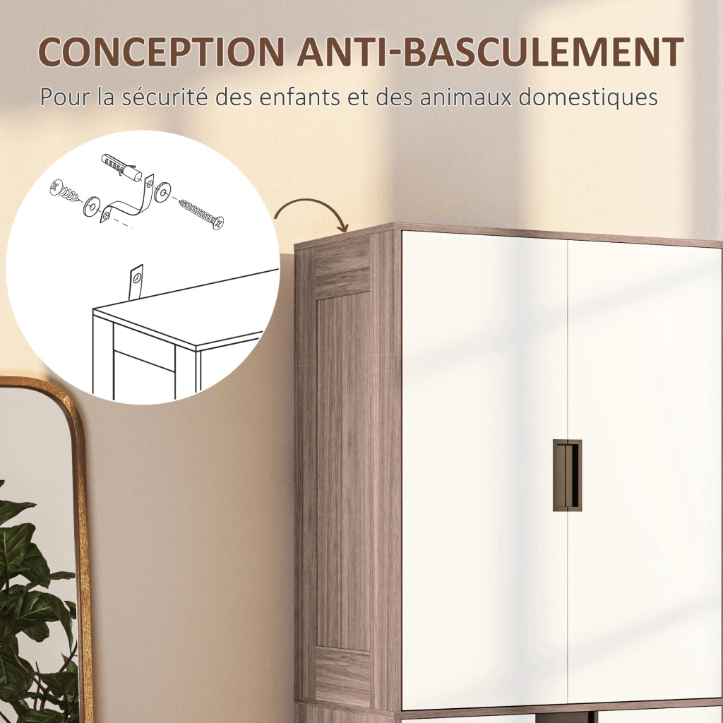 Armadio a 2 ante con 3 cassetti e appendiabiti ¨C Minimal ¨C marrone