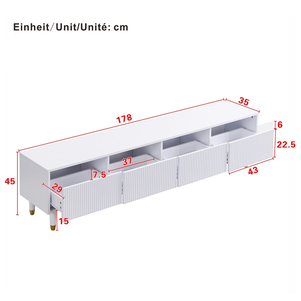 Mobile TV moderno - Xylo - 178cm bianco 4 cassetti MDF/acrilico