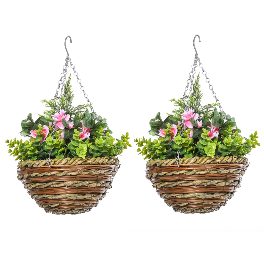 Set Piante Finte Lisianthus con Vaso ¨C Minimal ¨C Verde Rosa 25x34 cm
