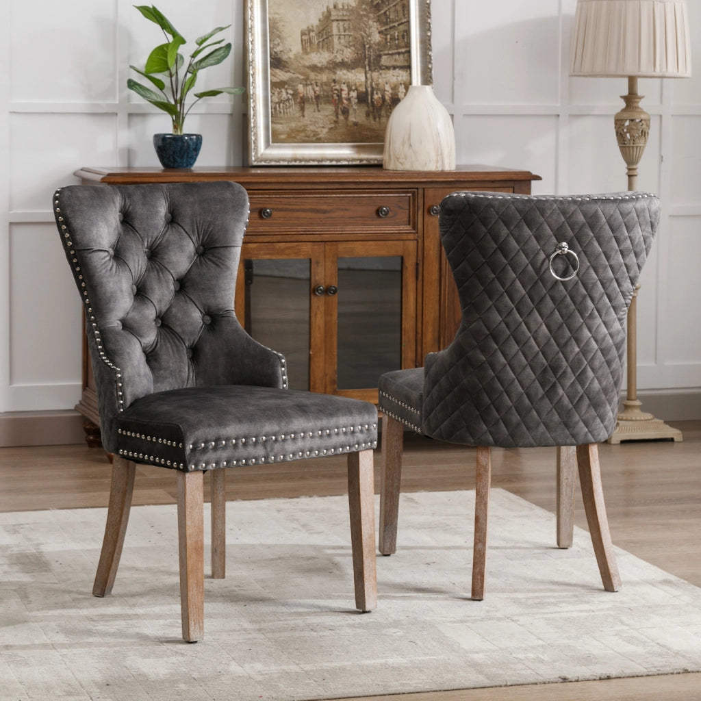 Sedia da Pranzo con Schienale in Velluto e Gambe in Legno Massello ¨C Xylo ¨C Grigio, Set 2 Pezzi