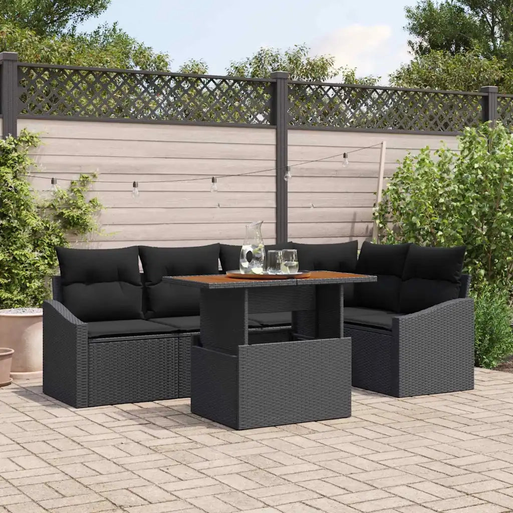 Set Divano da Giardino con archiviazione 6 pcs Nero Poly Rattan 3358578