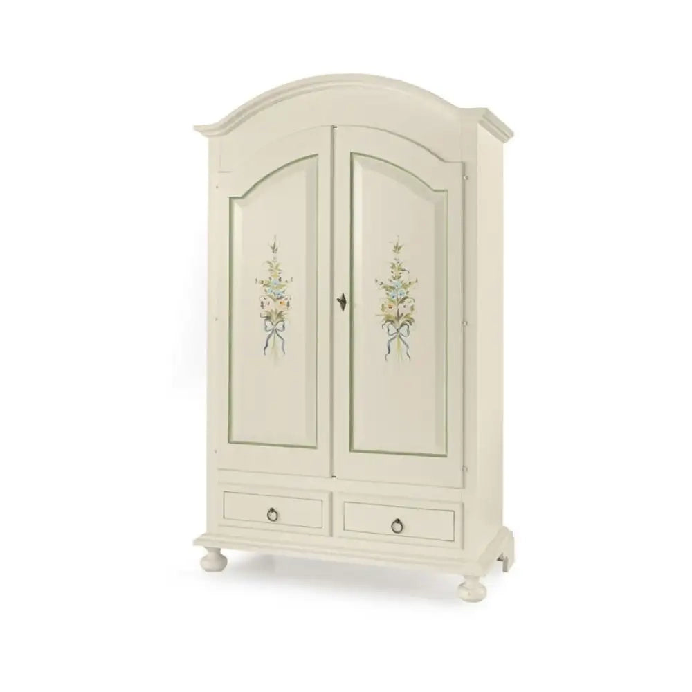 Armadio a cappello todo 2 ante 2 cassetti e appendiabiti con bastone in legno in bianco lucido con decorato 125x61x200 H