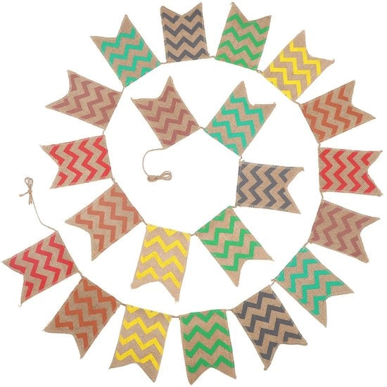 Bandiera in Lino da 3,7 m - Disegno Pentagonale Vintage - Sostegno a Slinga - Colorati Pennoni - Ideale per Matrimoni e Feste - Materiale Sostenibile