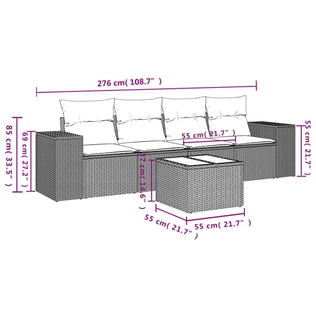 Set Divani da Giardino 5 pz con Cuscini in Polyrattan Nero 3254623