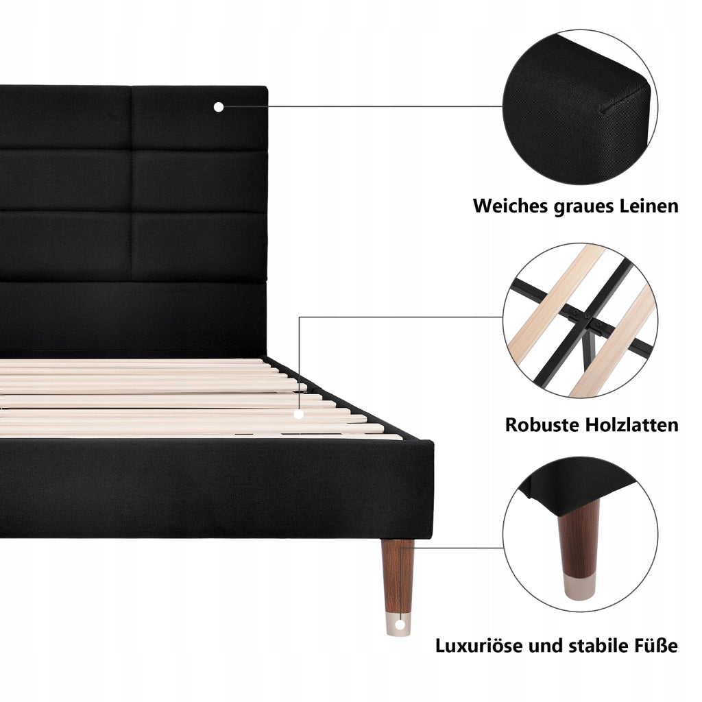 Letto imbottito 140x200 - Xylo - Grigio scuro, lino