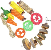 Set di Giocattoli per Animali Piccoli 9 in 1 - Accessori di Cura Dentale in Legno per Coniglio, Cavia, Chinčila - Giocattoli per Masticare Carote, Mais inclusi