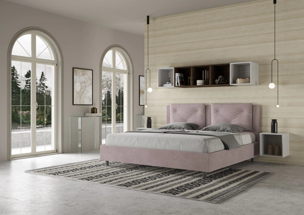BS COM Letto senza rete imbottito 180x210 microfibra glicine