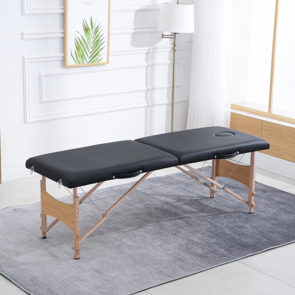 Letto Massage 2 Zone Pieghevole ¨C Minimal ¨C Nero Legno 186x60 cm