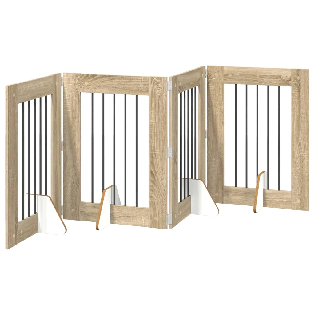Cancello per cani pieghevole con supporti 4 pz Rovere Sonoma 892098