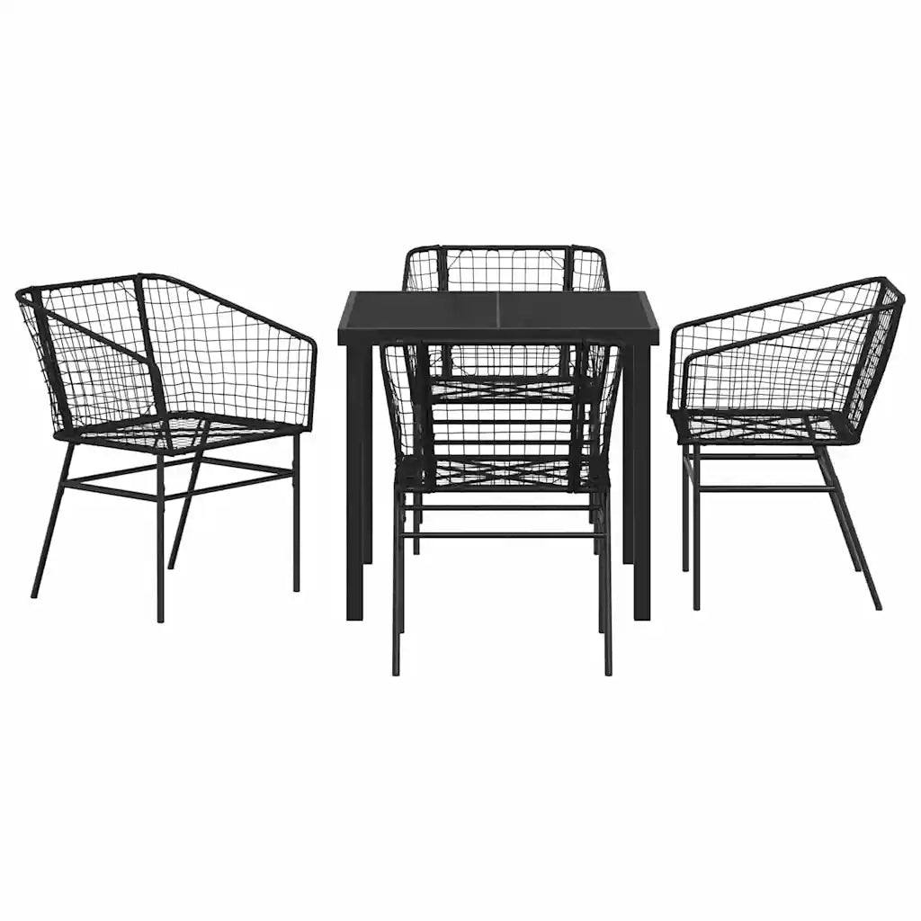 Set da Pranzo per Giardino 5 pcs Nero polyrattan