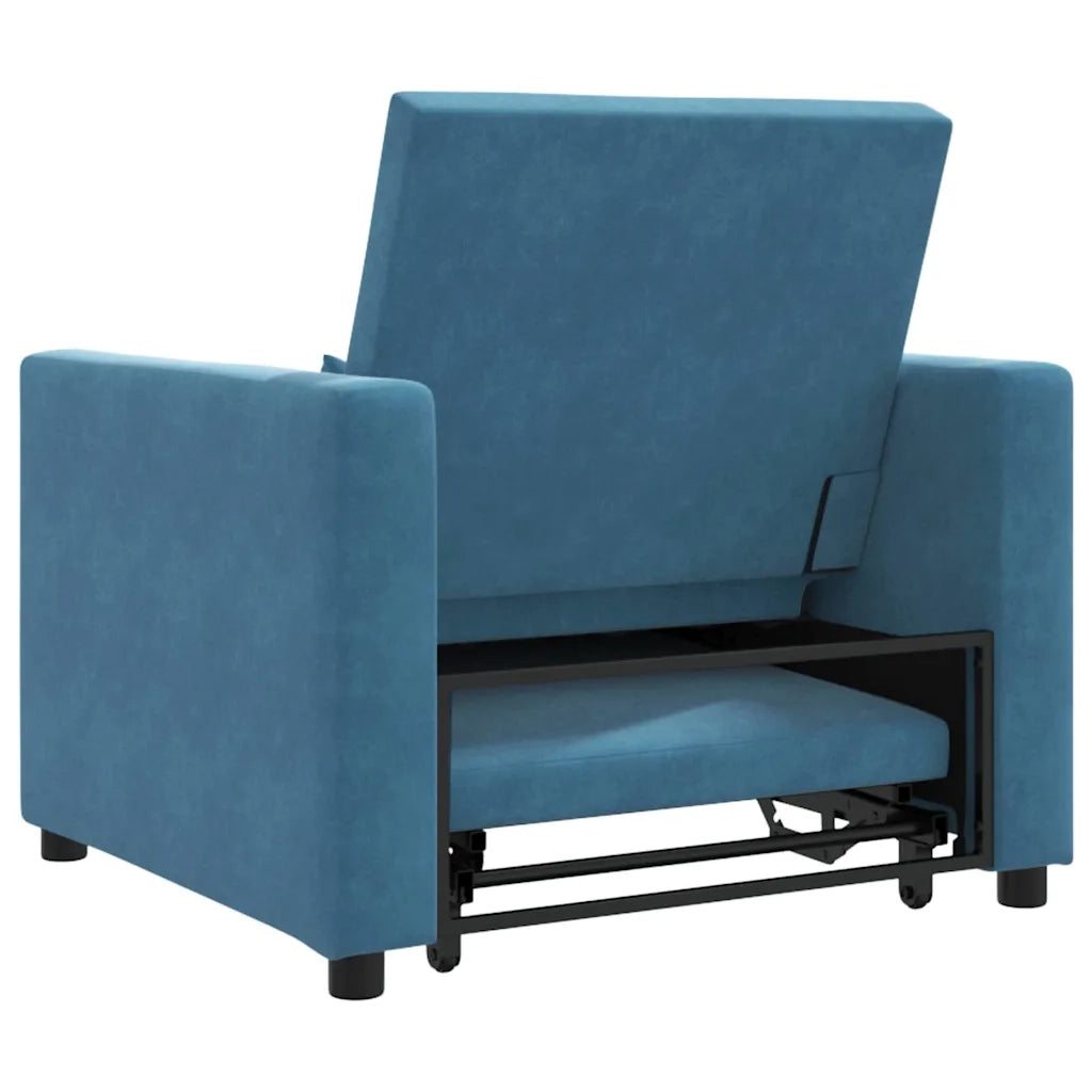 Divano letto estraibile singolo con ruote Blu Velluto 42002706