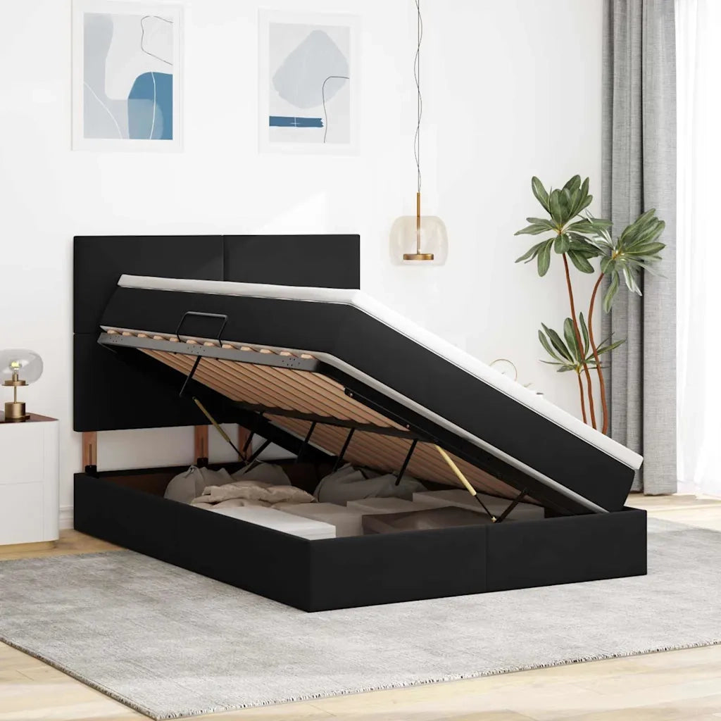 Letto con contenitore e LED con led Nero 140 x 190 cm Velluto 3372605