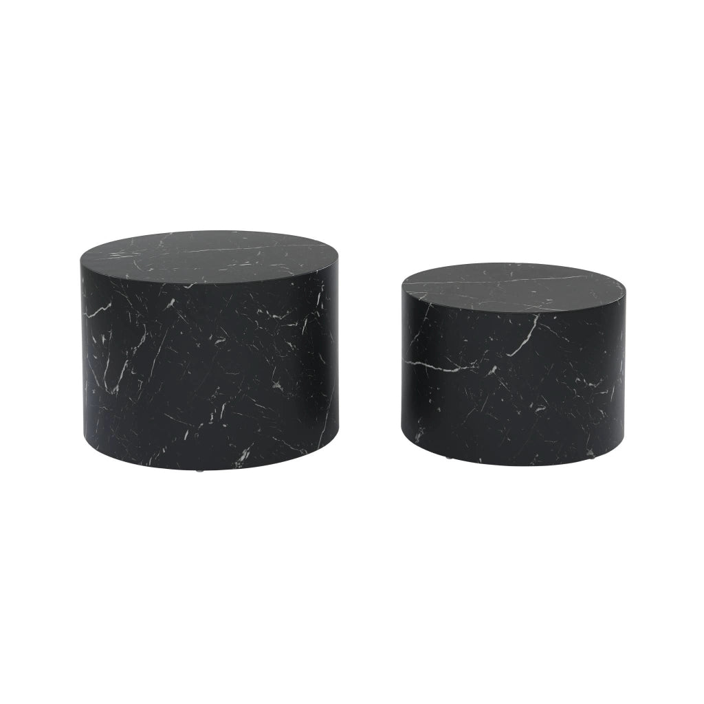 Set di 2 tavolini rotondi con effetto marmo, nero