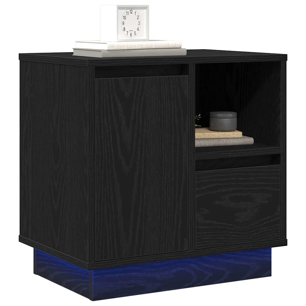 Comodino | Armadio da Notte | Mobiletto da notte con cassetto Rovere Nero 50 x 34,5 x 50 cm.