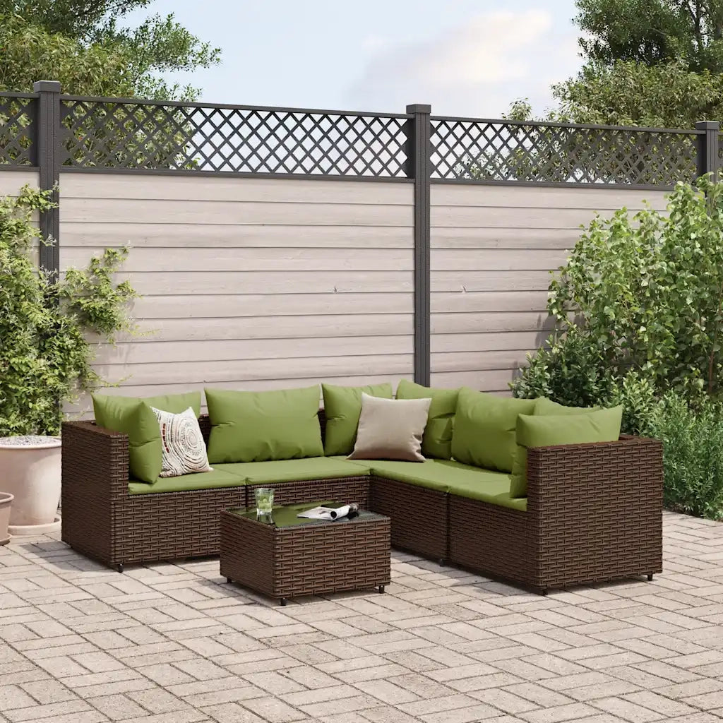 Set Mobili da Giardino 6pz con Cuscini in Polyrattan Marrone 3308134