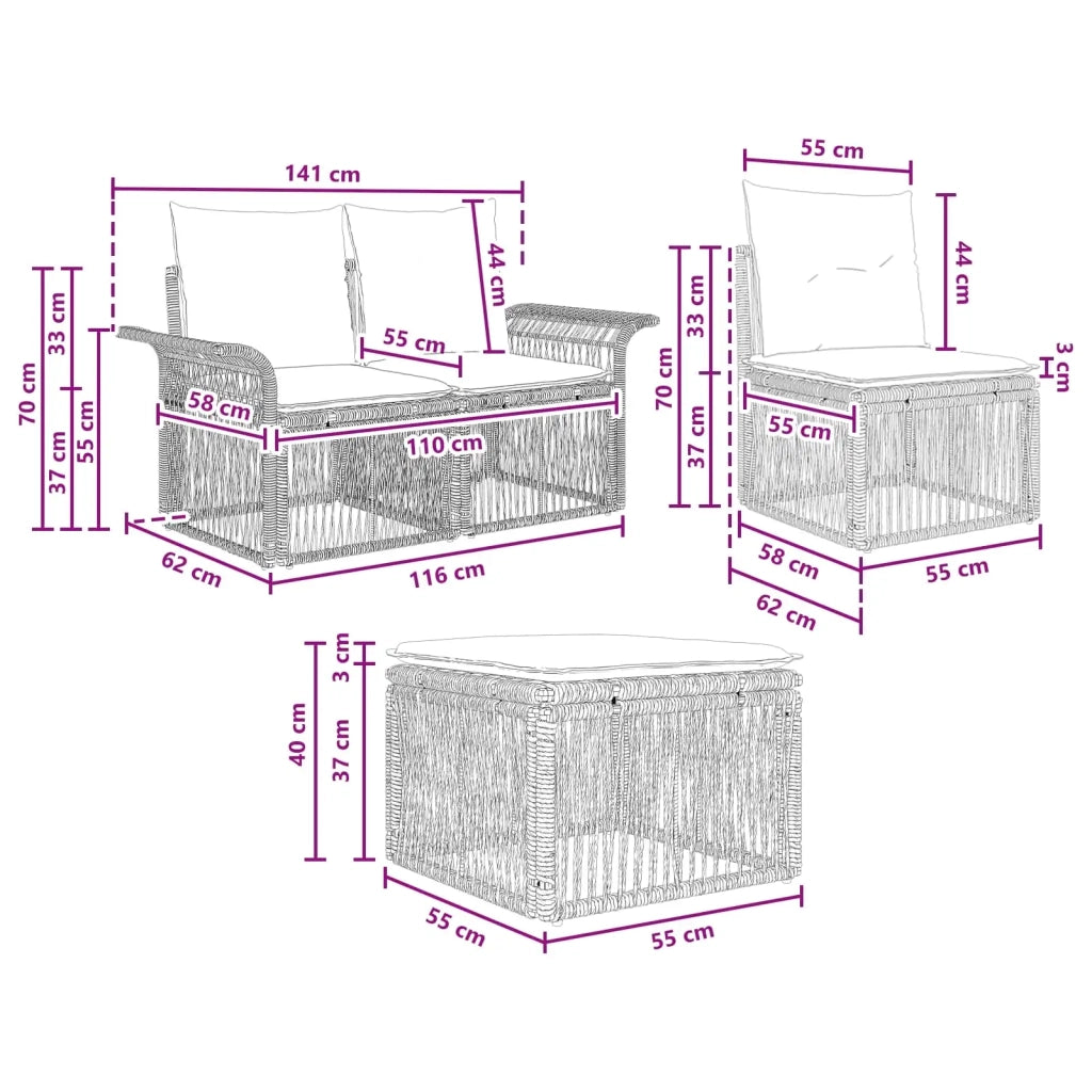 Set Divano da Giardino 10 pz Nero polyrattan 3434962