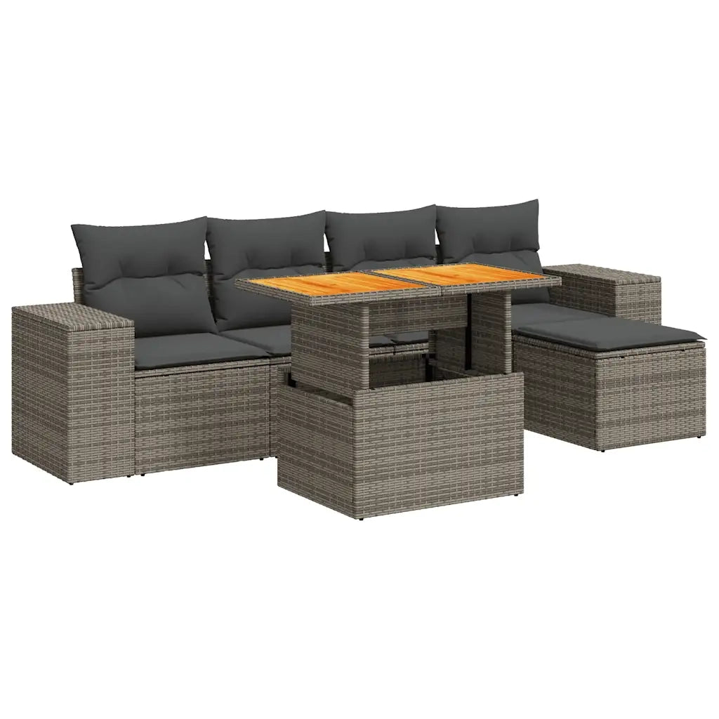 Set Divano da Giardino 6 pz con Cuscini Grigio in Polyrattan 3327364