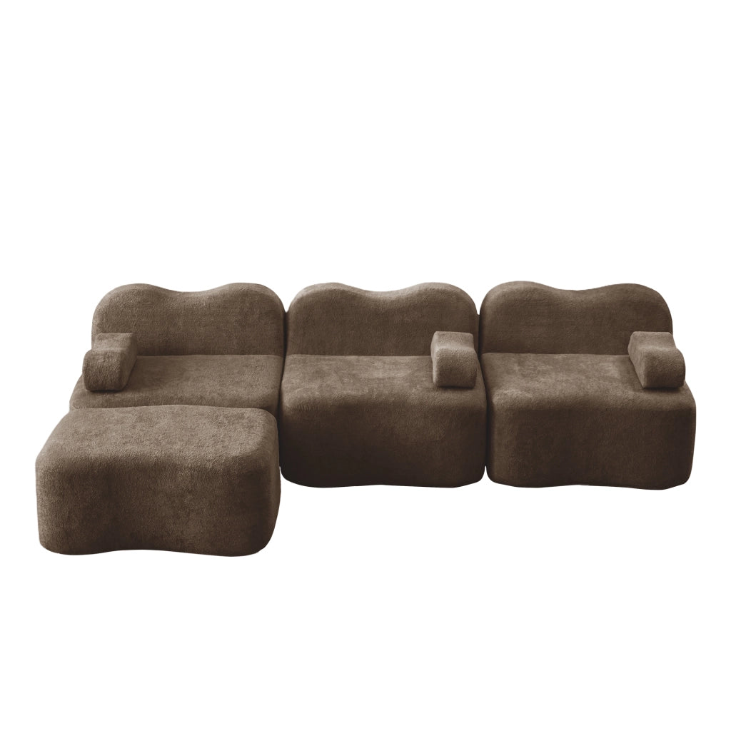 Divano Angolare Modulare 3 Posti con Ottoman ¨C MINIMAL ¨C Tessuto Marrone, Braccioli Mobili