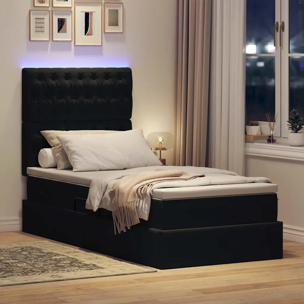 Letto con contenitore e LED con led Nero 90 x 190 cm Velluto