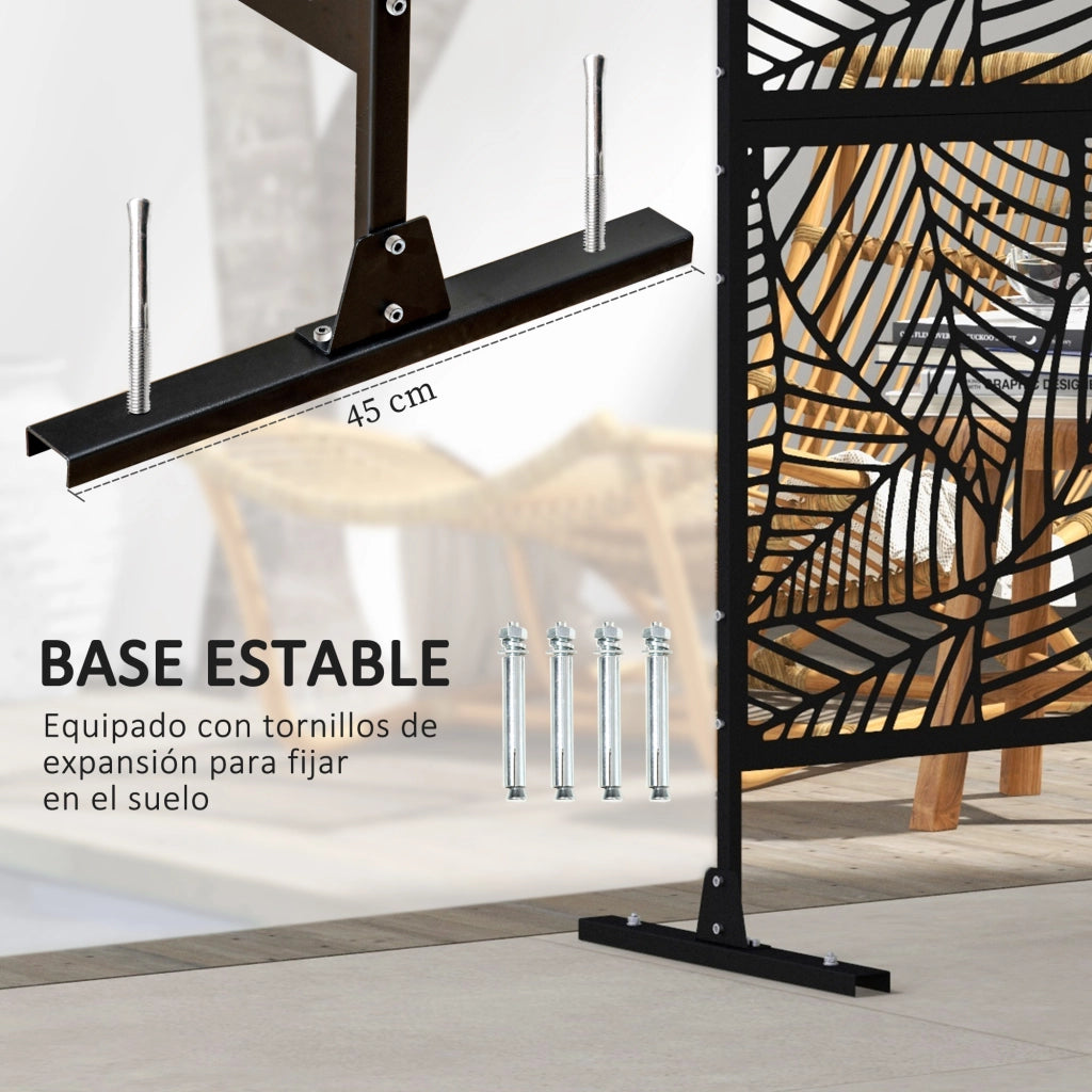 Paravento Separatore 3 Pannelli Design Foglie ¨C Xylo ¨C Nero 122x198 cm
