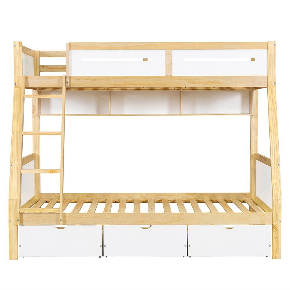 Letto a castello-Xylo-90x200+120x200cm, 3 cassetti, libreria 2m