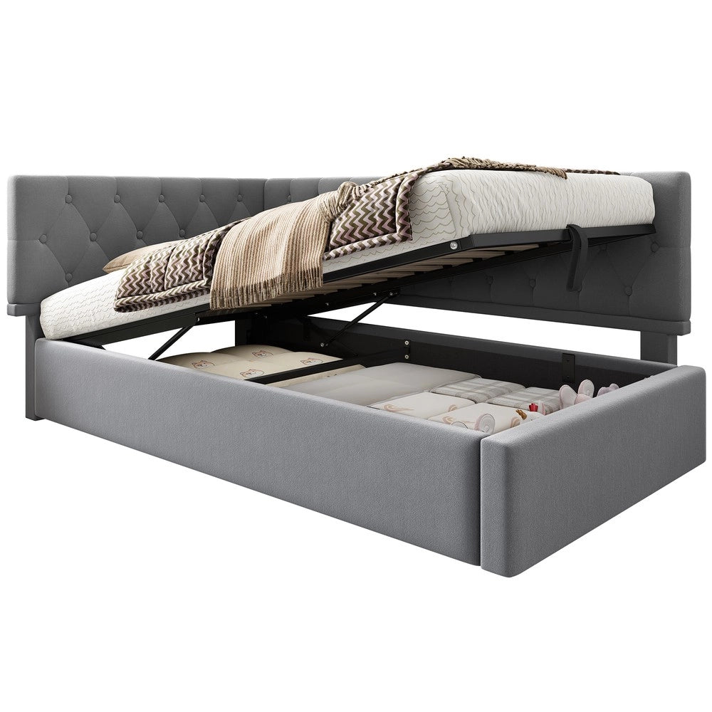 Letto Imbottito Contenitore con Rete a Doghe ¨C MINIMAL ¨C Velluto Grigio 90x200