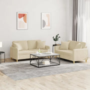 Set Divani 2 pz con Cuscini Crema in Tessuto