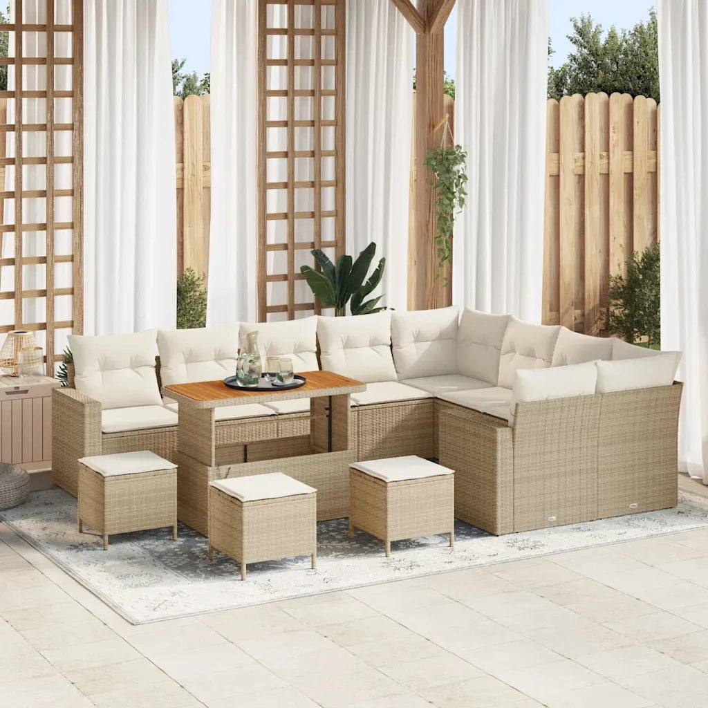 Set Divano da Giardino 14 pcs Beige e Crema polyrattan