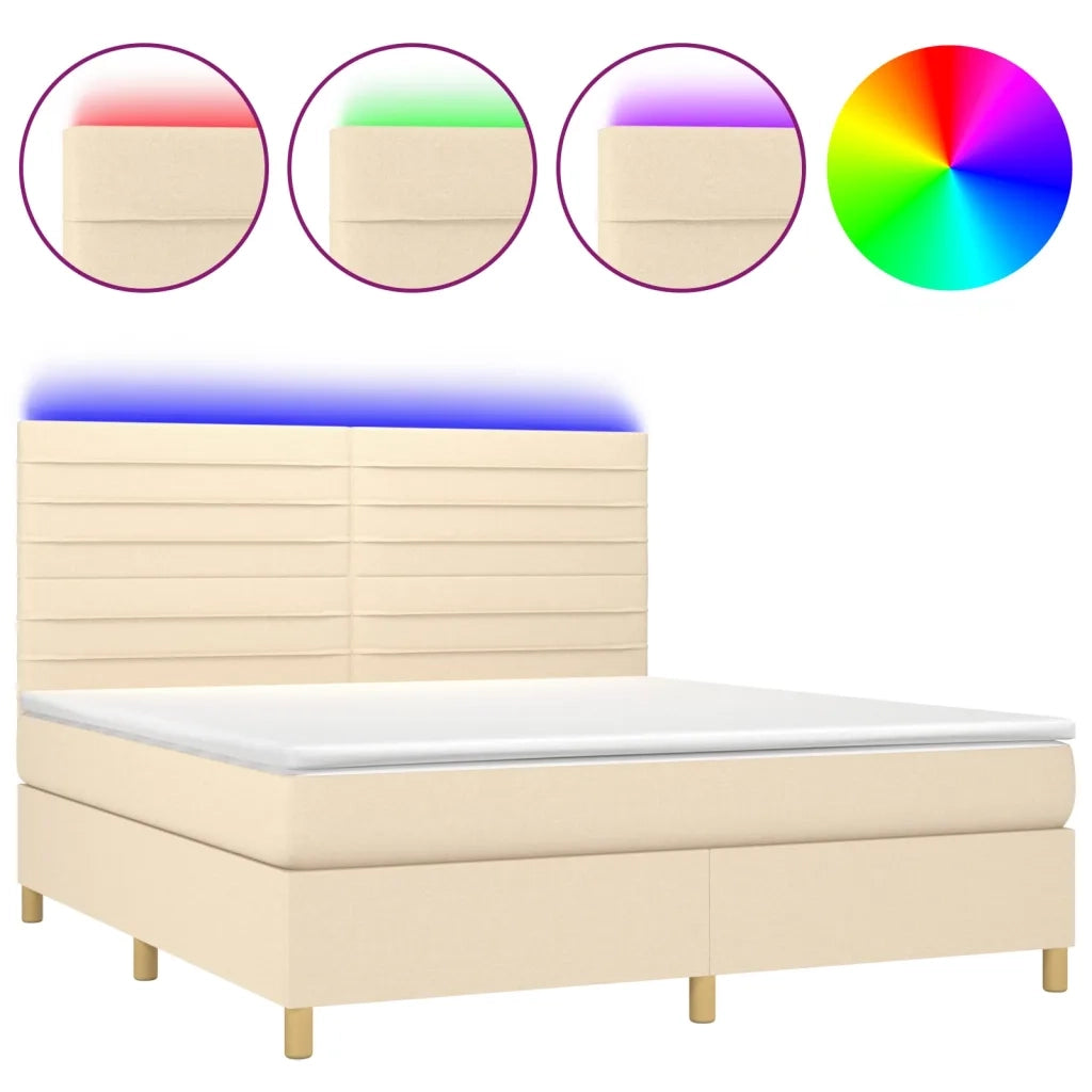 Letto a Molle con Materasso e LED Crema 180x200 cm in Tessuto 3135538