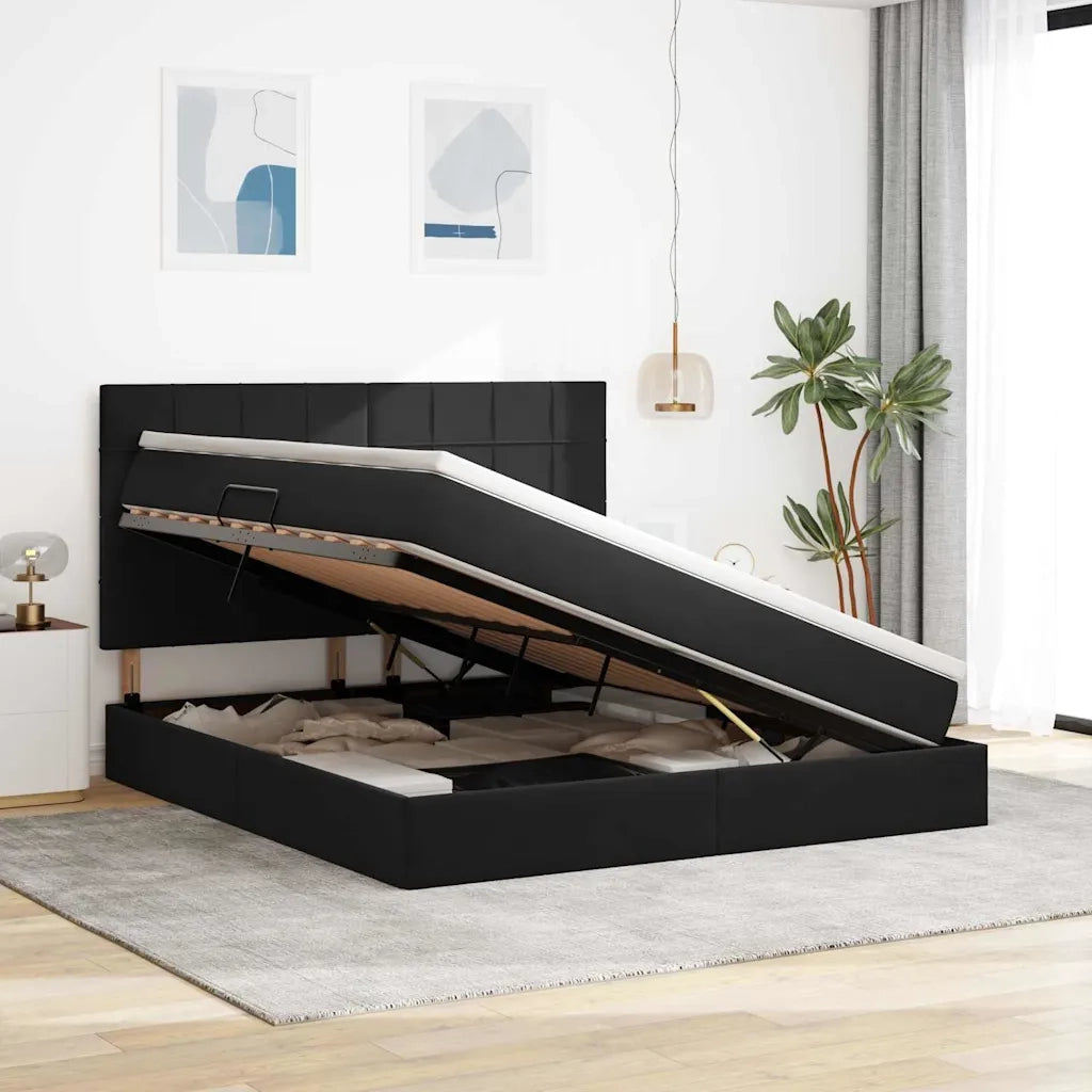 Letto con contenitore e LED con led Nero 180 x 200 cm Velluto