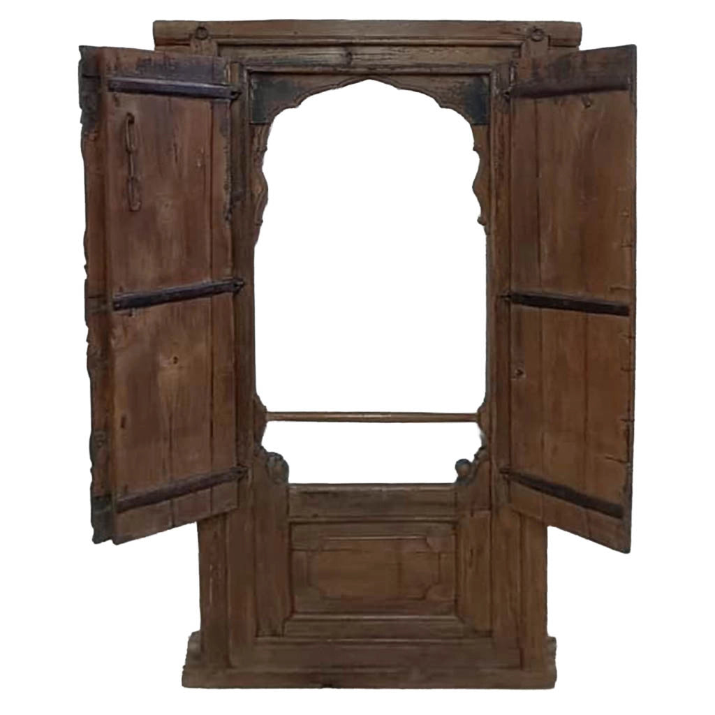 Finestra in legno con finitura artigianale marrone, 100x13x172h cm