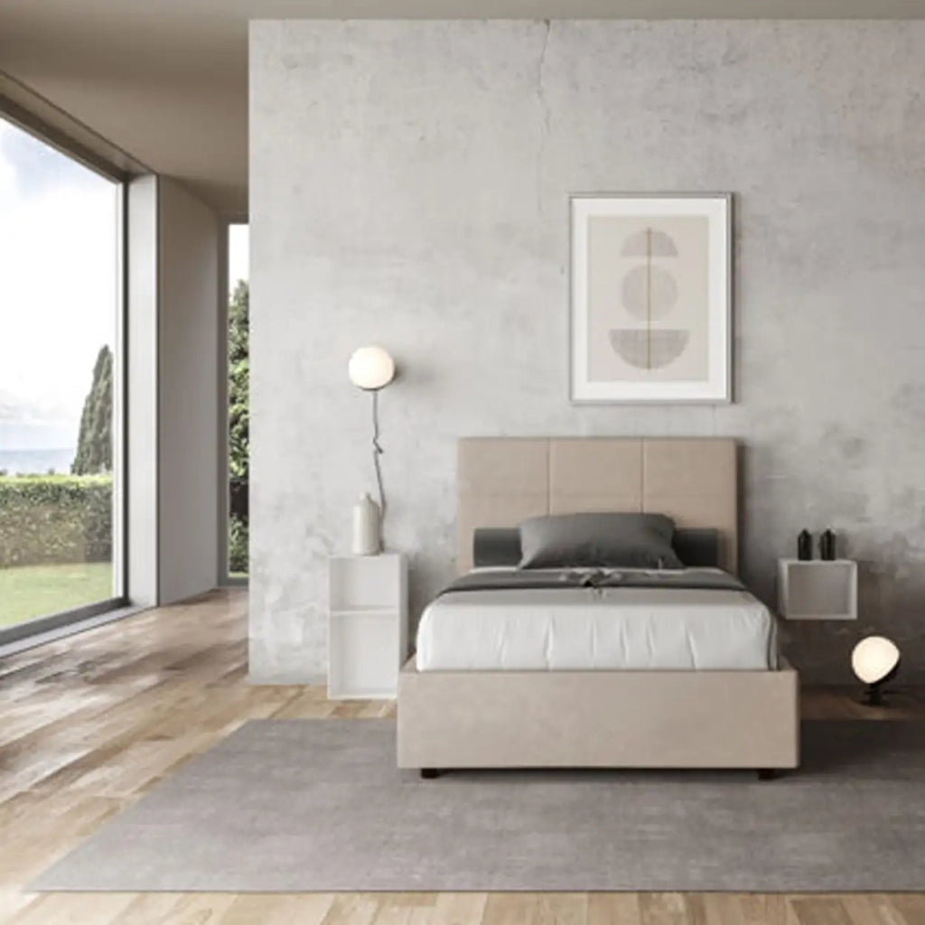 Letto una piazza e mezza senza rete imbottito 120x200 microfibra sabbia Mika
