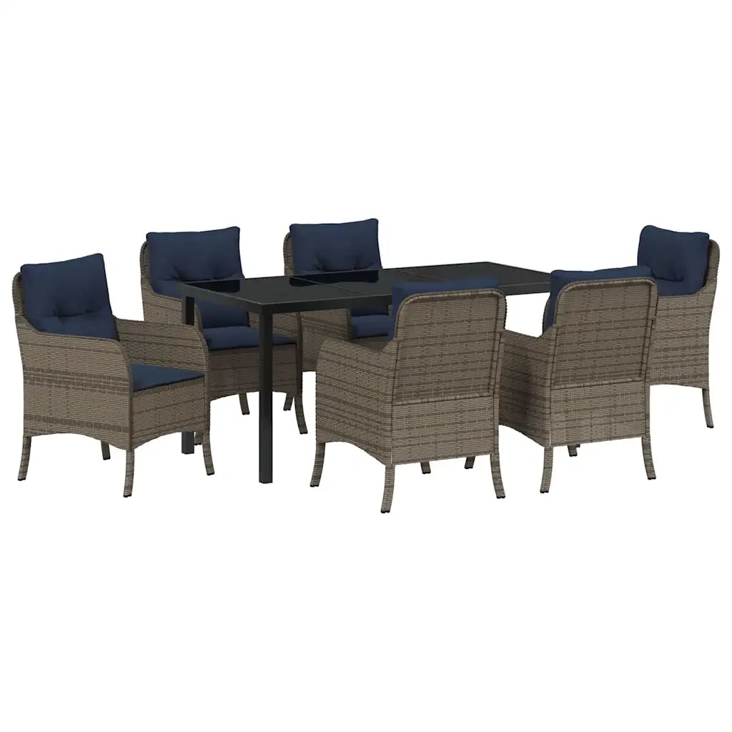 Set da Pranzo per Giardino con cuscino 7 pcs Grigio polyrattan